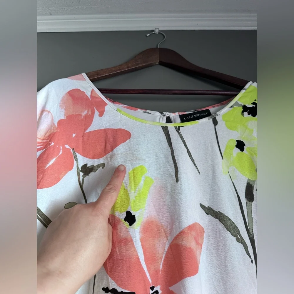 Lane Bryant Retro Floral Printed Chiffon Shift Midi Dress Plus Size 26/28 (4XL) - Picture 9 of 16